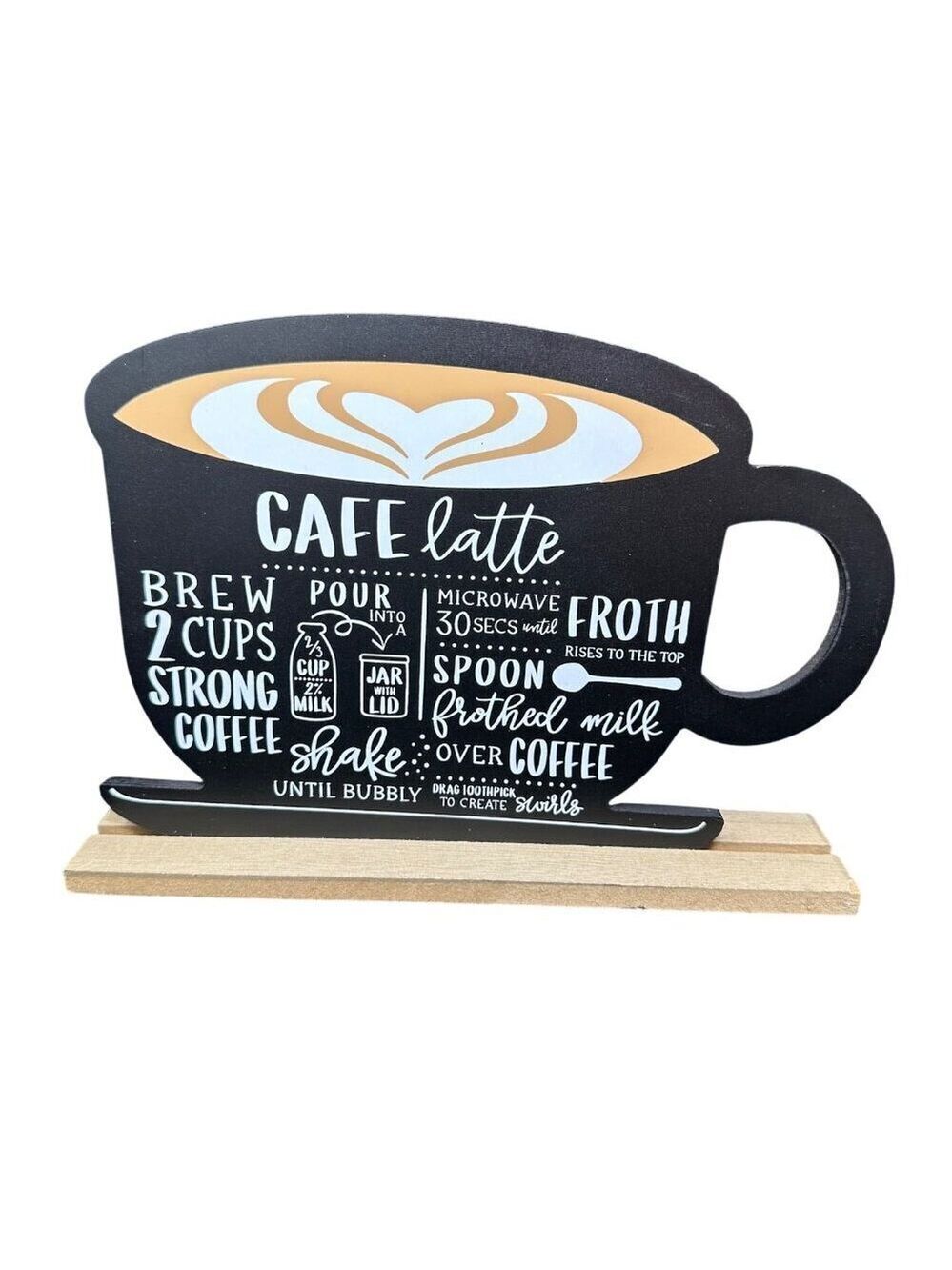 Chalkboard Café Latte Sign Coffee Bar Mug Decor Farmhouse Kitchen Eclectic 10"